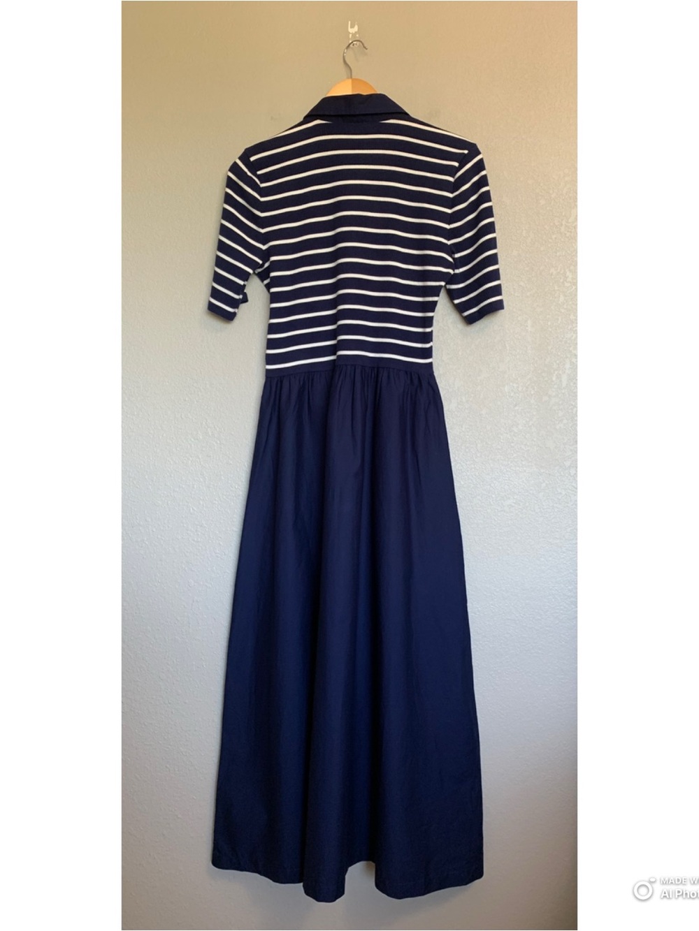 J Crew Factory Medium TALL Navy Blue Striped Collared Knit Dress NWT Pockets - Picture 7 of 16